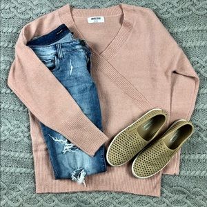 Pink V neck Front Wrap Sweater